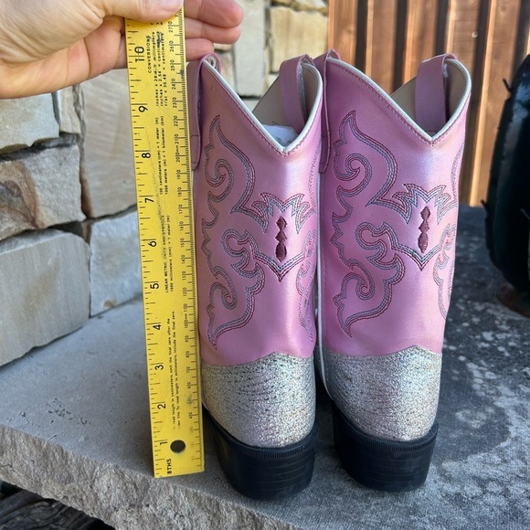 Old West Pink and silver glitter cowboy western kids Boots Sz-1. A - Picture 7 of 12